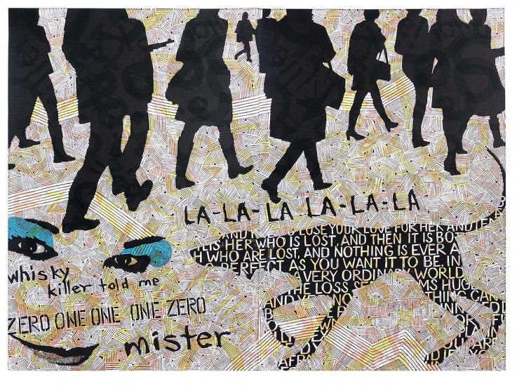 Whisky killer | woodcut, linocut, collage | 94x130 cm