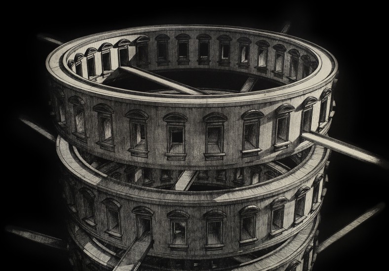 Cylindrical Structure | intaglio | 70x100 cm
