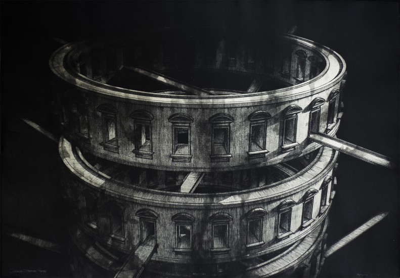 Cylindrical Structure – Decay | intaglio | 70x100 cm